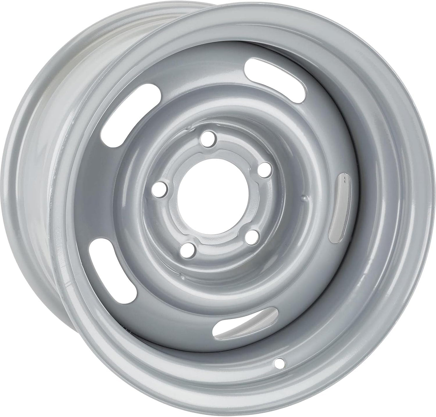 Speedway Motors Steel GM-Style 15\u201D x 7\u201D Silver Rally Truck Wheel, 4.25\u201D Wheel Backspacing, 5 on 5 Direct-Fit Bolt pattern, Rear-Wheel Drive Vehicle Only