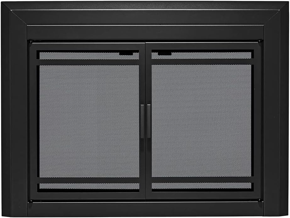 UniFlame - Kendall - Cabinet-Style Fireplace Doors with Smoke Tempered Glass (Color: Black, Size: Small - Fits Opening 30in to 37in W x 22.5in to 29.5in H)