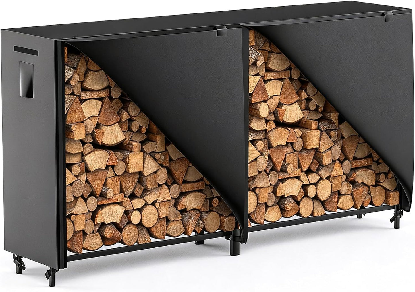 organizelink 8ft Firewood Rack Outdoor with Cover, Heavy Duty Square Metal Wood Storage Log Holder Stacker, Indoor\/Outdoor Use