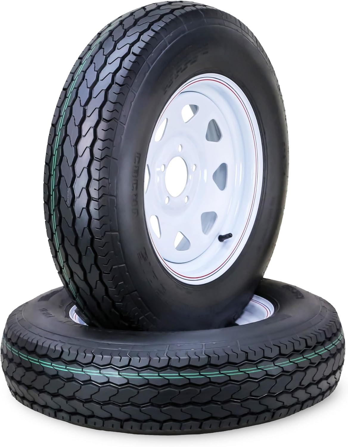 Free Country Trailer Tire Wheel Assembly ST205\/75D15 6-Ply C 101L 5 Lug on 4.5" PCD White Spoke Rim, SET 2