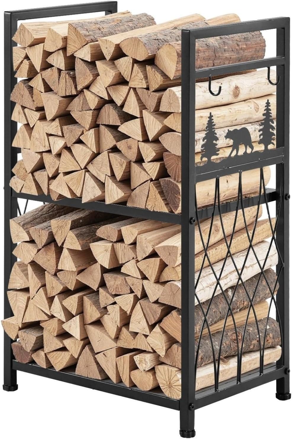 Firewood Rack Indoor - 1.3 ft 2-Tier Log Holder with Tools