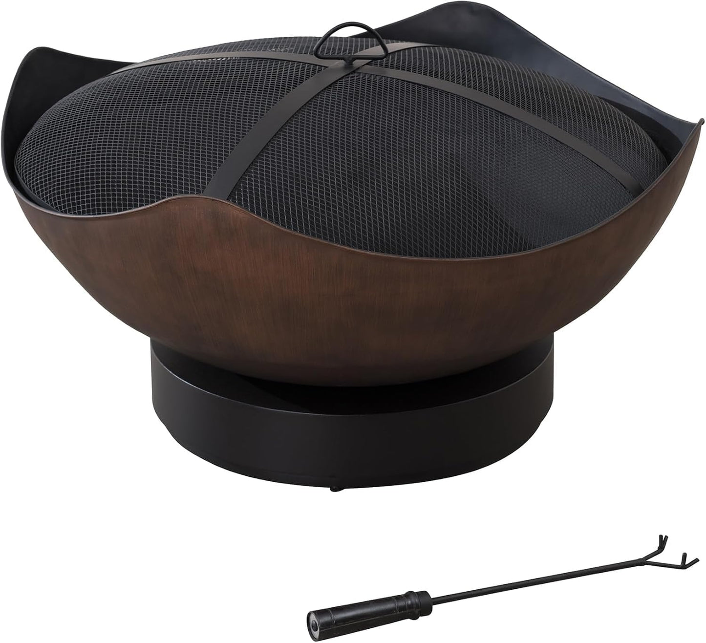Sunjoy 34 Inch Fire Pits for Outside Large Size Outdoor Patio Round Bowl Shaped Copper Wood Burning Steel Fire Pit with Spark Screen and Poker by AmberCove