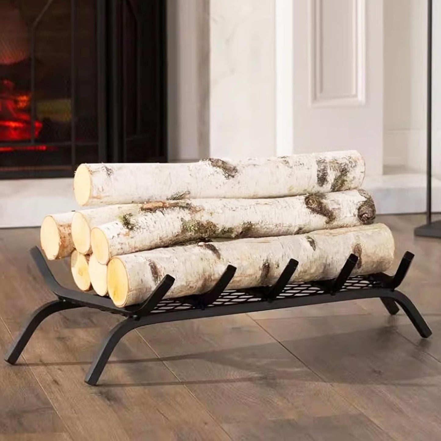 Outside Firewood Storage Holder Log Organizer, Indoor Firewood Rack Brackets 68 Cm Long, Waterproof Rustproof Metal Lumber Shelf for Fireplace Decor