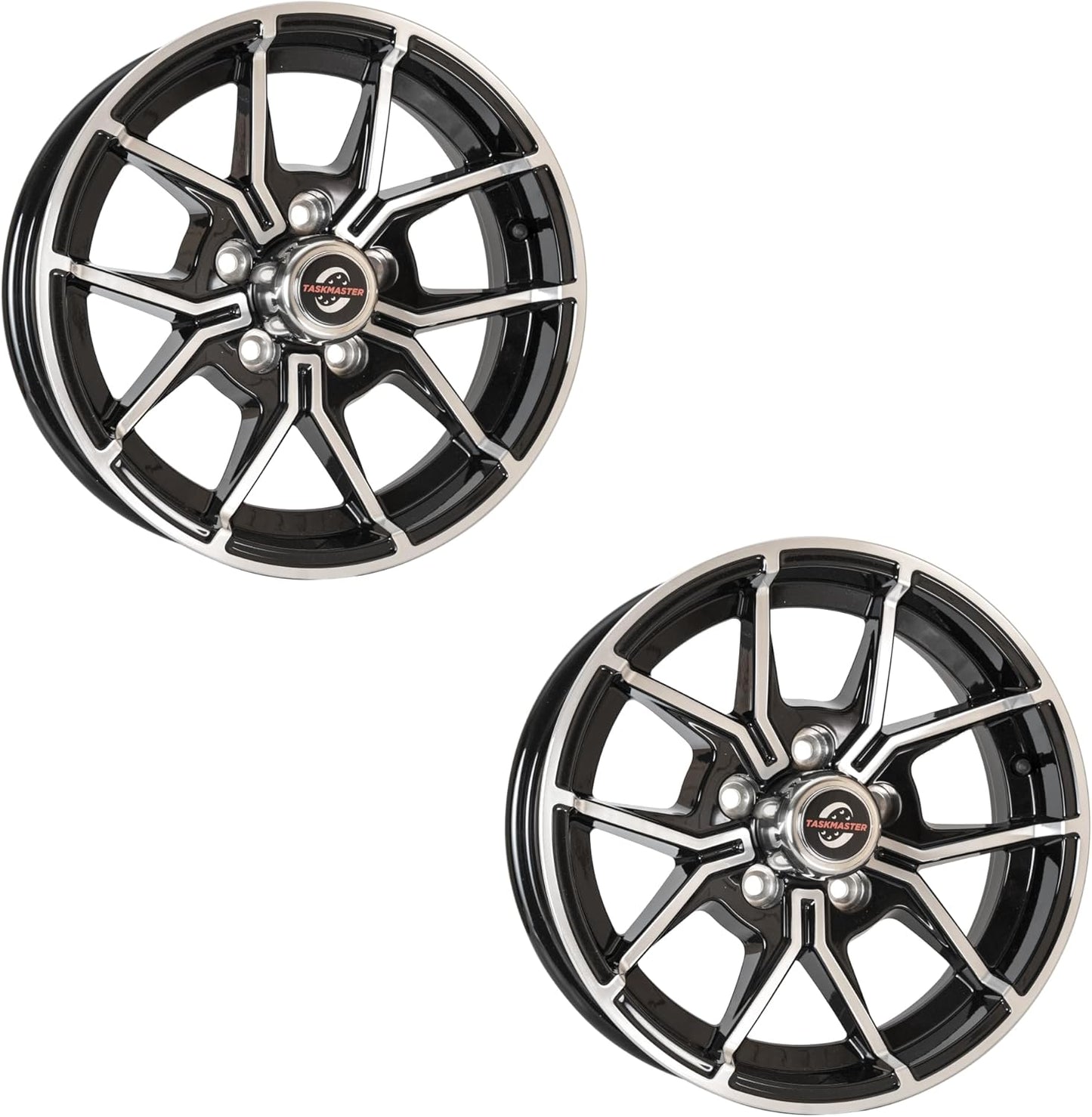 2-Pack Trinity Series 15x5 Aluminum Trailer Wheel 5x4.5 Bolt Pattern Black Machined Face 5 Fork Trailer Rim
