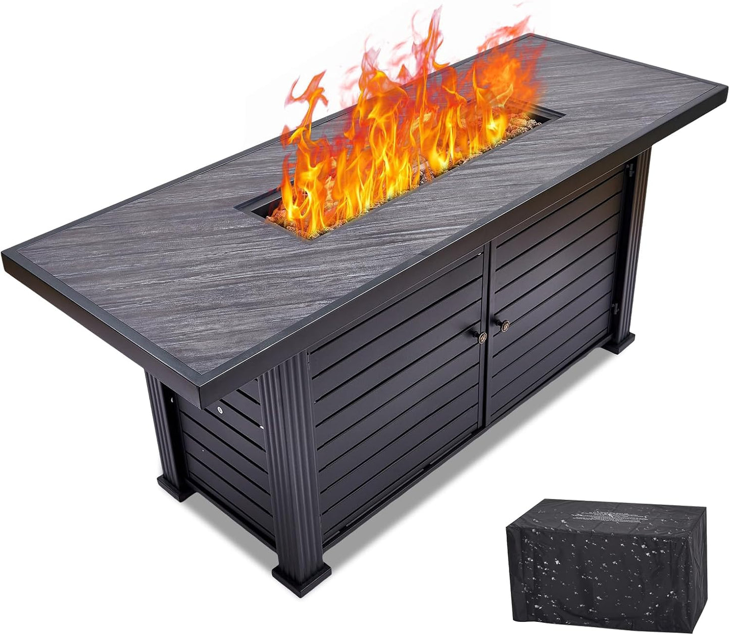 57 in x22 in Propane Fire Pit Table, 50000BTU Rectangle Fire Table with Cover & Rain Cover, Sturdy Steel and Iron Fence Surface, CSA Safety Certified, Companion for Your Garden