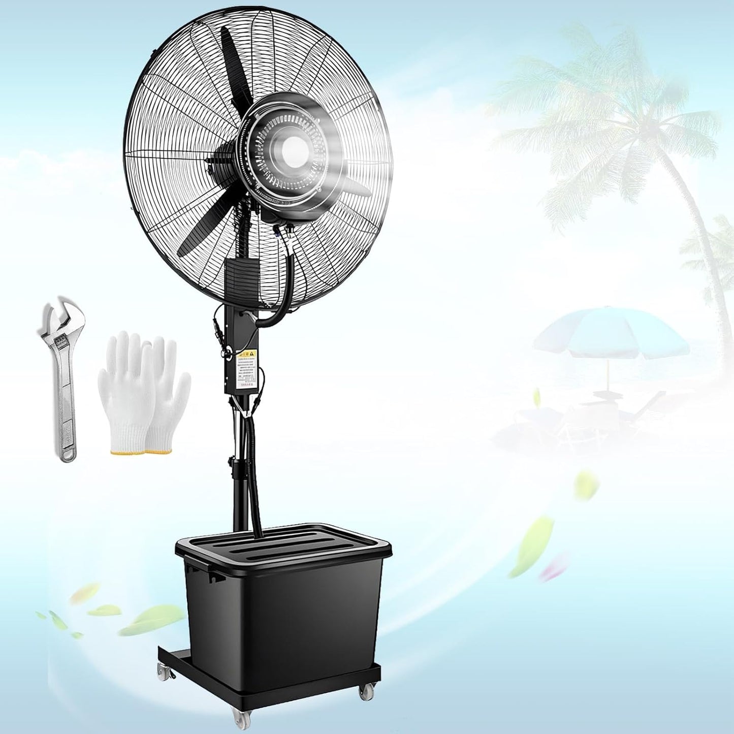 Misting fans for outside,Personal Spray Water Mist Fan,Portable Misting Fan with roller,90° Oscillation Mister Black,26\/30 Inch(380W\/30in)