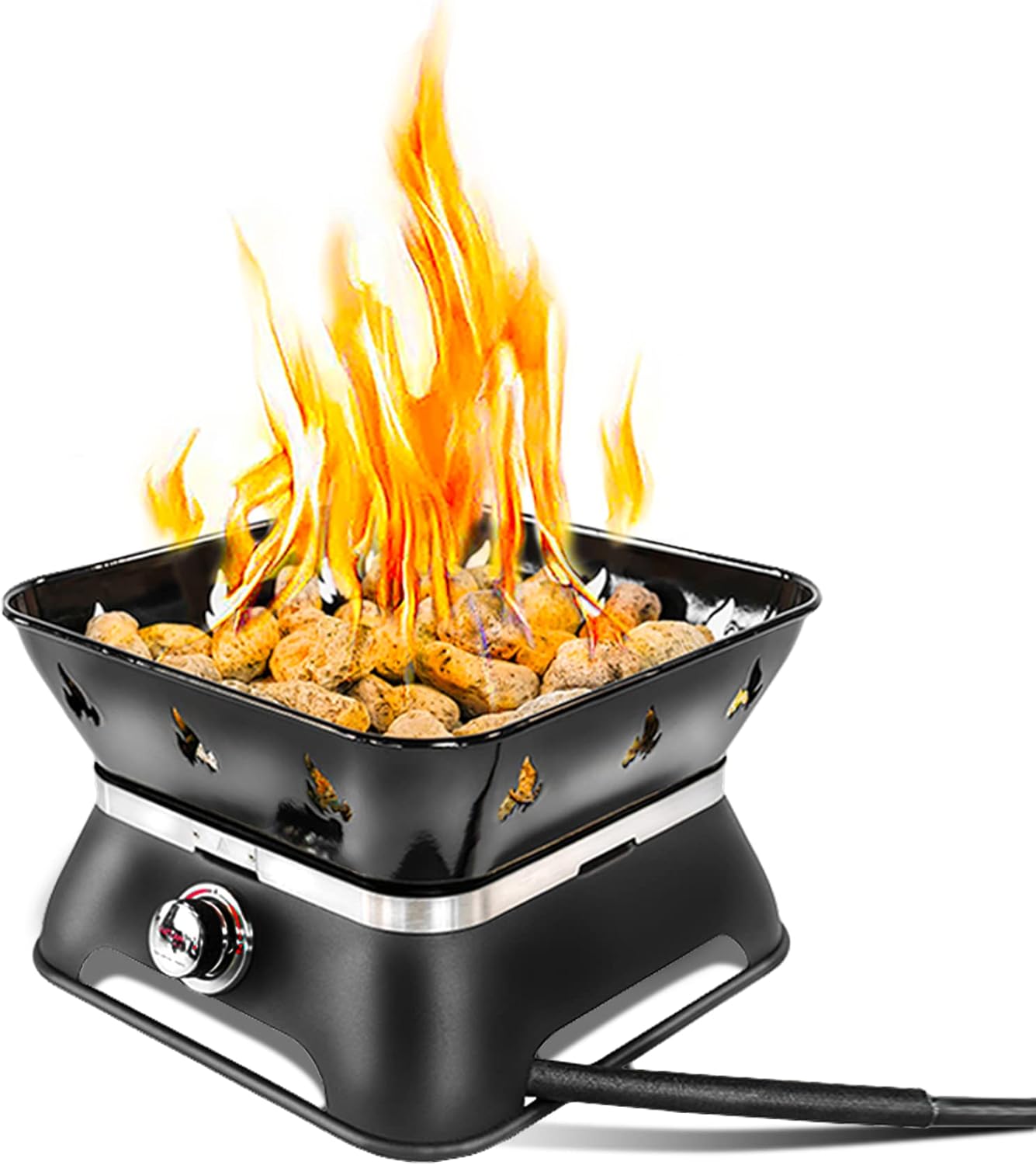 Outland Living Firebowl 805 Firecube 14\u201D Portable Square Smokeless Propane Fire Pit \u2013 Outdoor Gas Fire Pit with Cover & Carry Kit, Lava Rocks, 58,000 BTU, Black