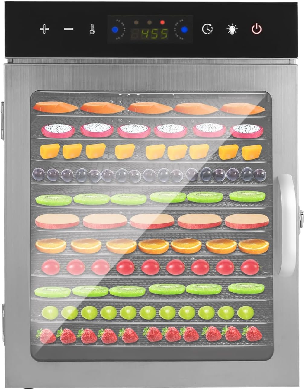 Commercial Food Dehydrator 12-Tray Fruit and Meat Dehydrator Stainless Steel Beef Jerky Dryer, 650W Food Dried Fruit Machine Temperature and Time Adjustable, Electric Dehydrator for Fruit and Veggies