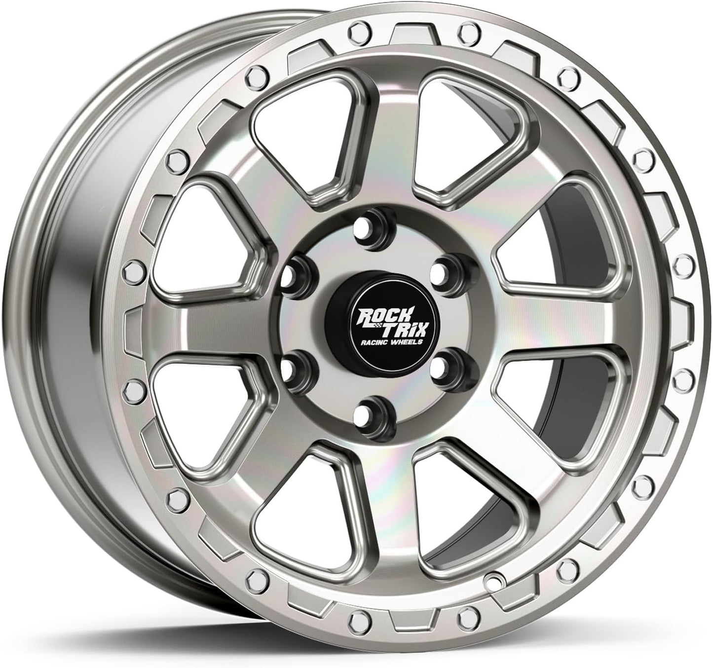 RockTrix RT116 17 inch Wheel Compatible with 2001+ Toyota Tacoma 6x5.5" (6x139.7) Bolt Pattern, 17x9 (-12mm Offset), 106.1mm Bore, Silver Polished, Also fits 2002+ 4Runner, FJ Cruiser, 99-06 Tundra