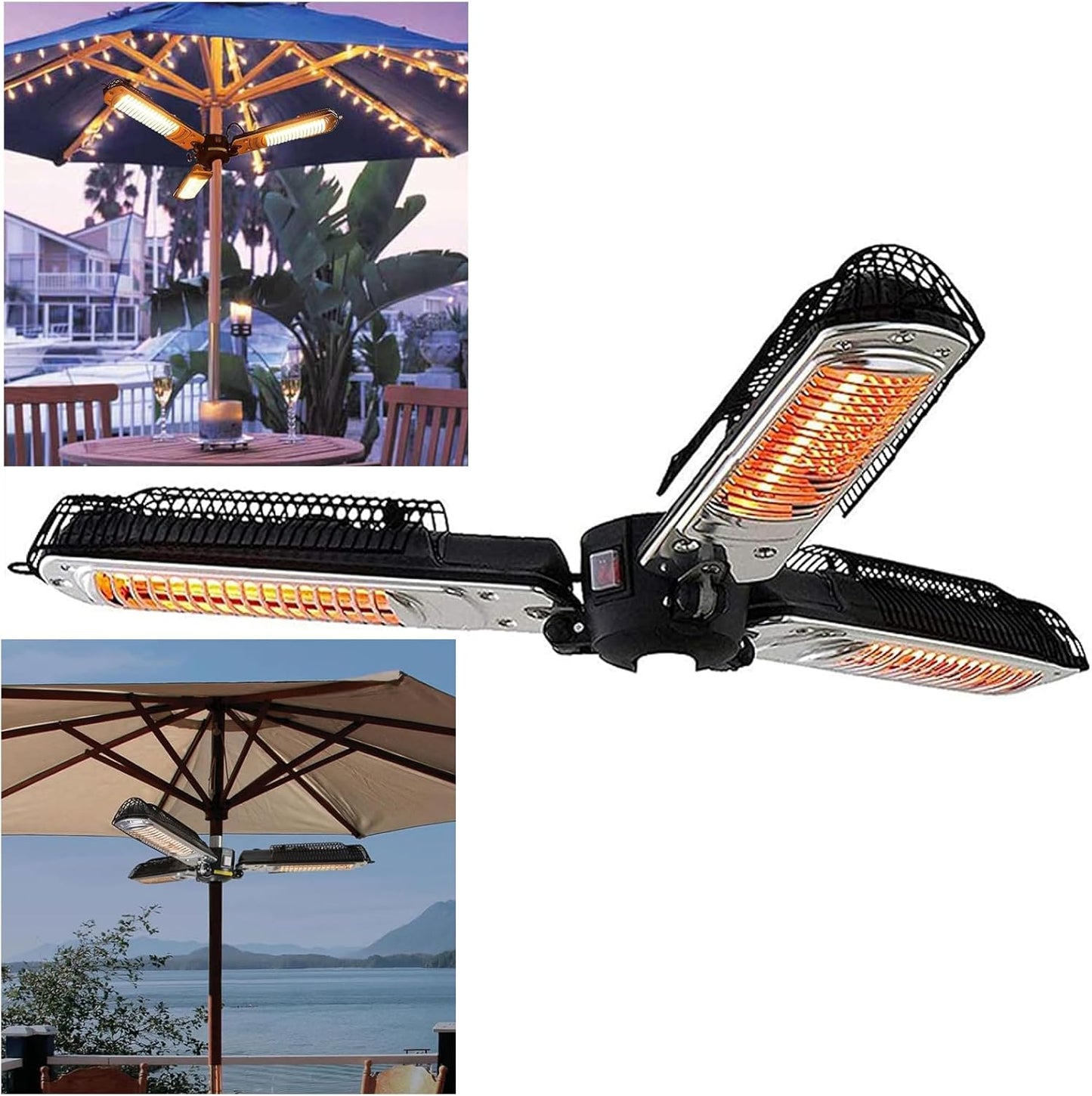 Electric Umbrella Heater, Outdoor Heater for Patio, Only/Waterproof Infrared Heating, Suitable Commercial and Residential, 500W/1000W/1500W Adjustable