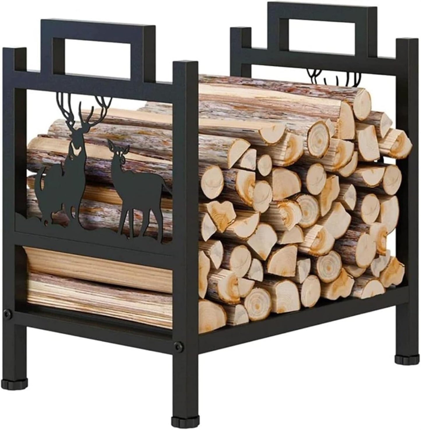 Firewood Log Holder,Outdoor Firewood Racks Small Firewood Rack Holder Indoor Fireplace, Metal Moose Pattern Log Storage Stand with Handle, for Garage Tool Shed Fireplace Patio