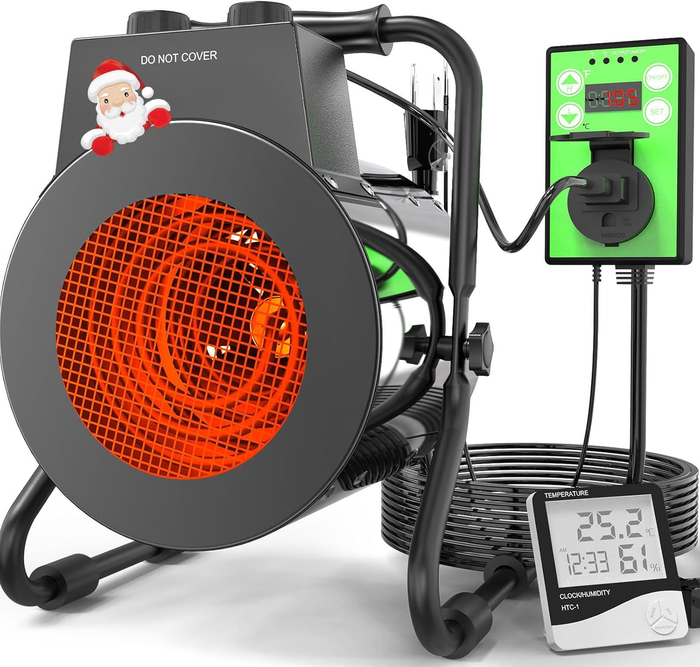 Buyplus Greenhouse Heater with Digital Thermostat, 1500W Outdoor Heaters for Patio, Overheat Protection & 3S Fast Heating, Electric Space Heater for Patio, Garage, Greenhouse, Flower House, Silver