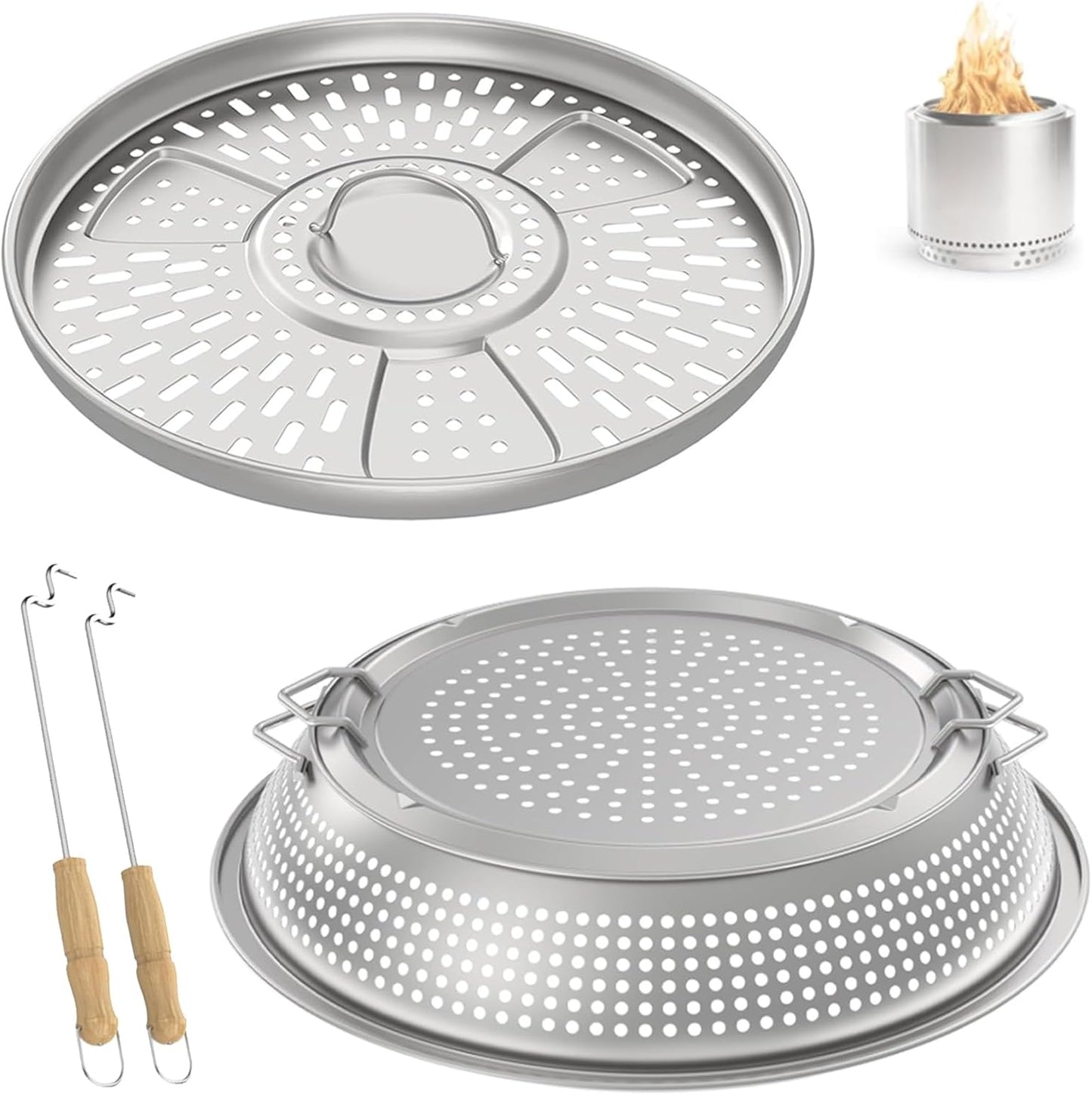 Pellet Adapter & Spark Protector Screen for Solo Stove Ranger Accessories,Stainelss Steel Parts for Solo Ranger 15 inch Lid and Other 15 inch Outdoor Firepit Accessories