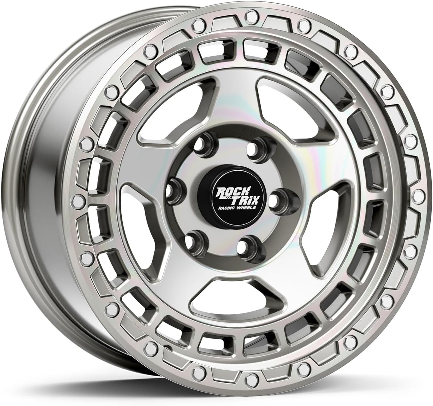 RockTrix RT115 17 inch Wheel Compatible with 2001+ Toyota Tacoma 6x5.5" (6x139.7) Bolt Pattern, 17x9 (-12mm Offset), 106.1mm Bore, Silver Polished, Also fits 2002+ 4Runner, FJ Cruiser, 99-06 Tundra
