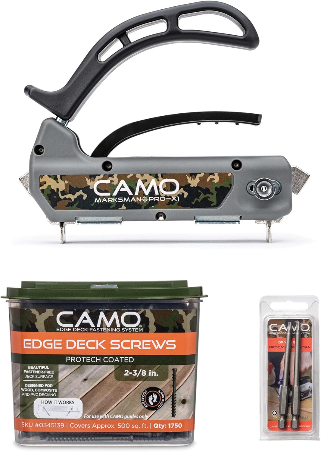 CAMO Marksman Pro-X1 Kit, Deck Tool, 1750 Edge Screws & Bits, Edge Fastening Installation, 1\/16" Spacing, Fits 5-1\/4-5-3\/4" Wood Decking (0345002)\u2026