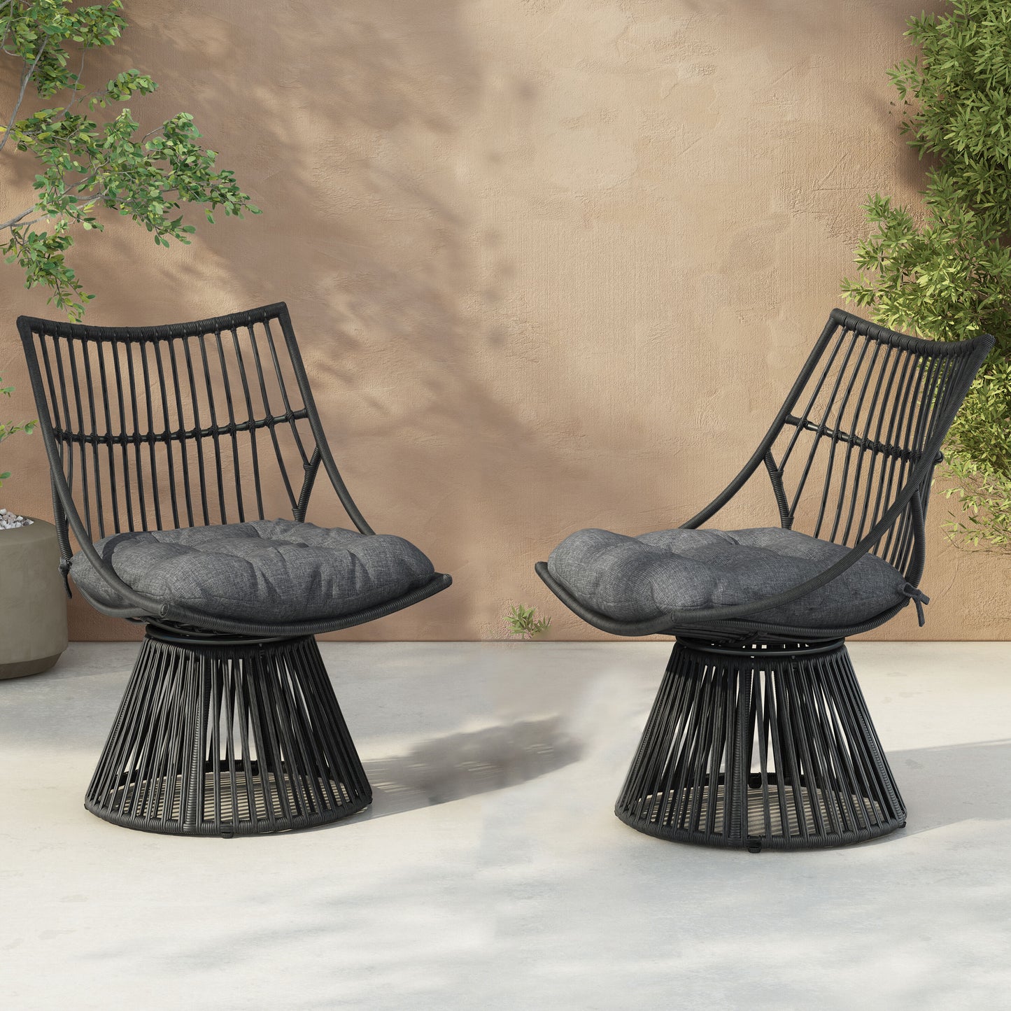 Christopher Knight Home Caryl Outdoor Wicker High Back Lounge Chair Set of 2-Grey