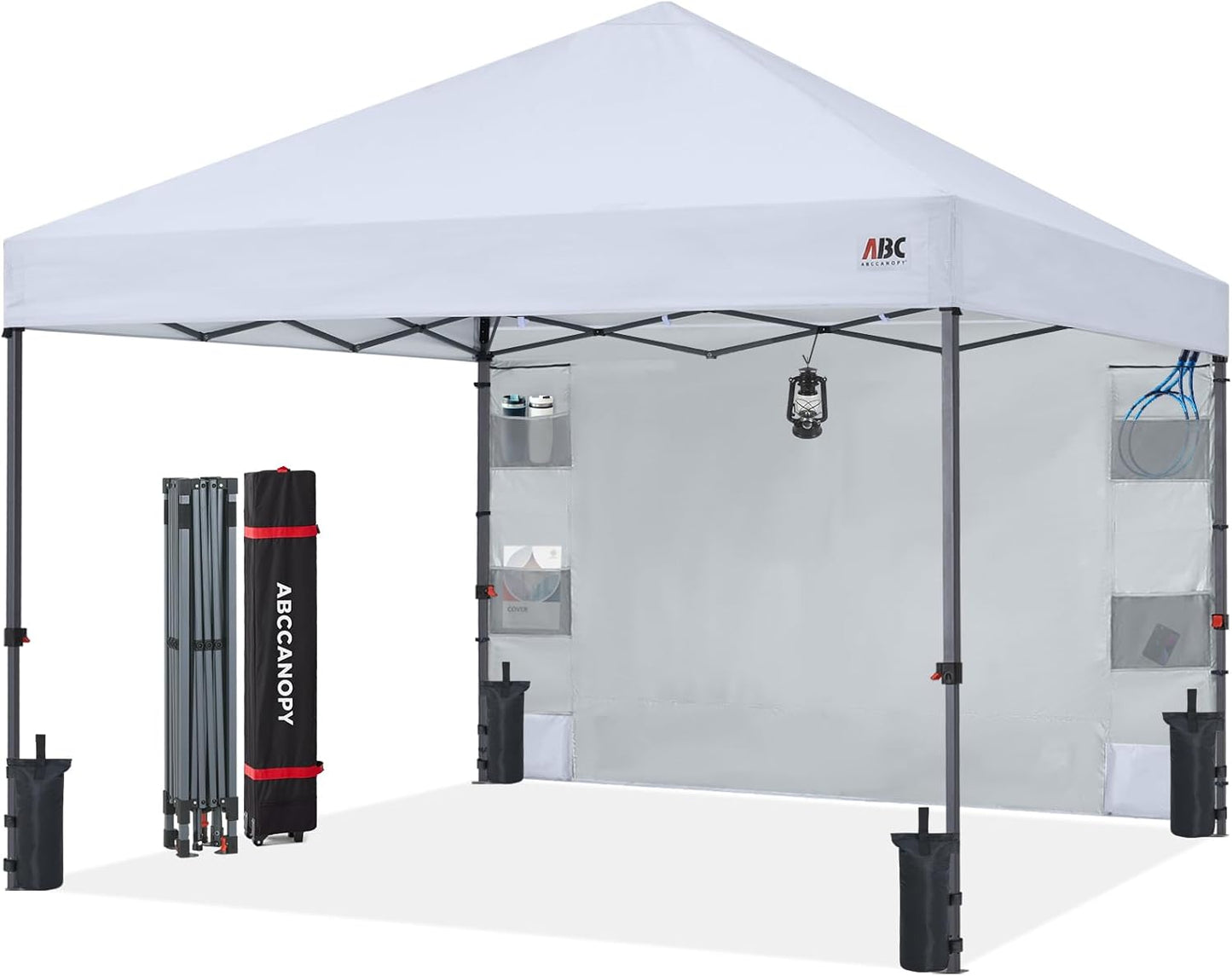 ABCCANOPY Pop Up Canopy with Sidewall 10x10 Outdoor Canopy Tent with Storage Sidewall for Commercial Events with 4 Weights White