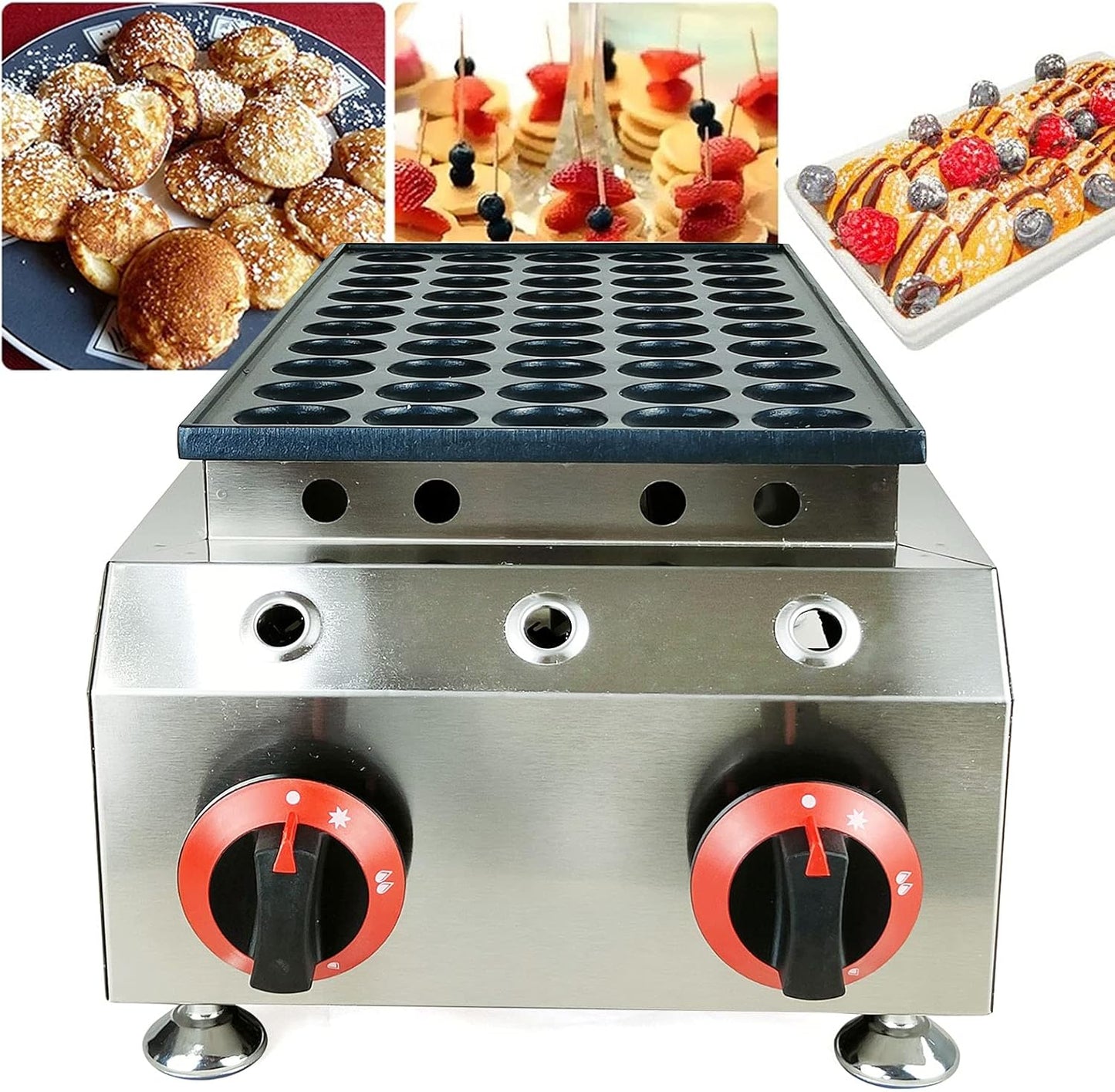 Commercial Dutch Pancake Baker Maker Waffle Maker Nonstick Electric Mini Round Waffle Maker Machine 50Pcs Temperature and Time Control 50~300℃ (B-Gas heating)