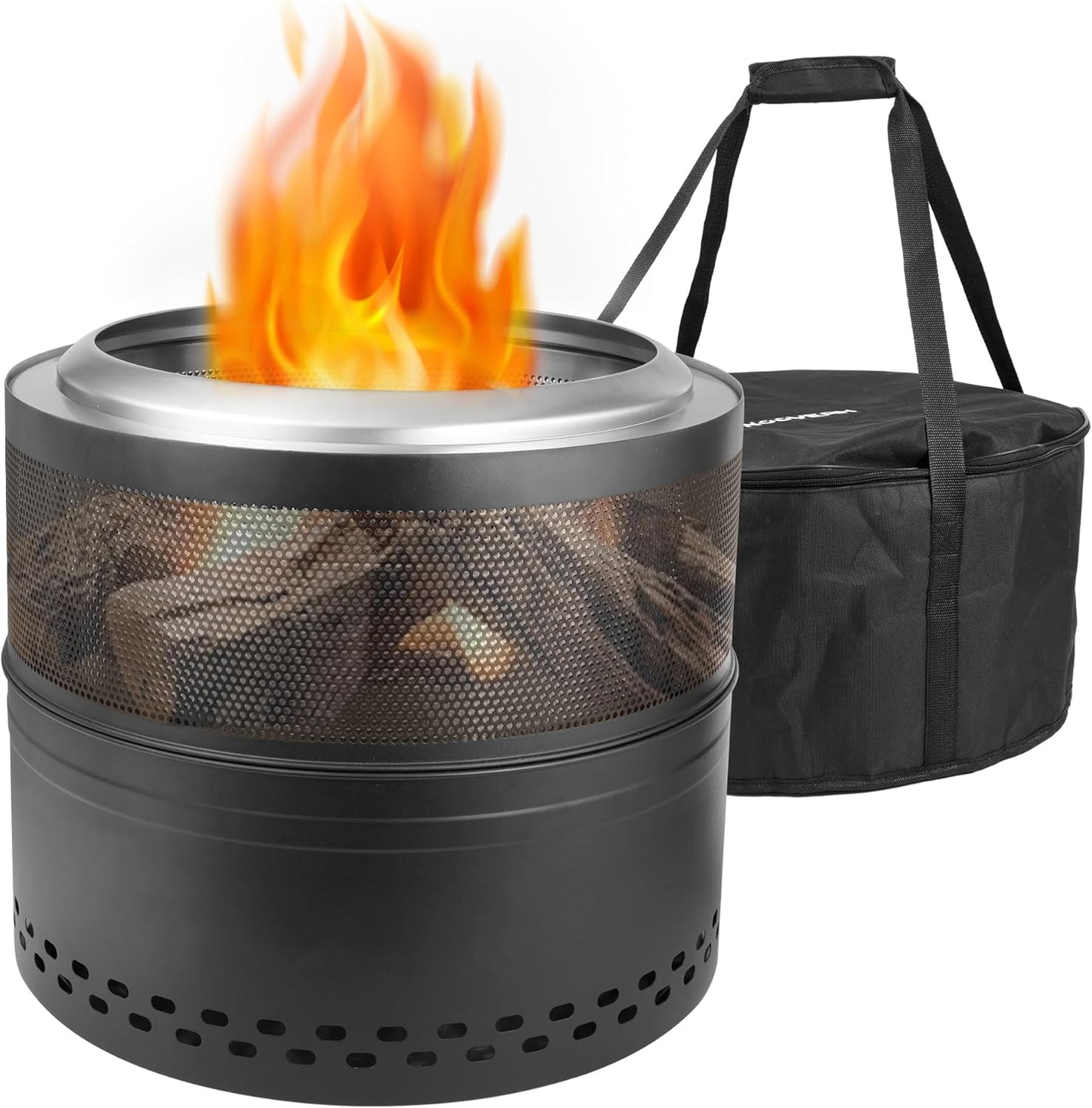 FIRCPIT Outdoor Smokeless Fire Pit, 20'' Portable FirePits for Camping, Smokeless FirePit for Outside with Carry Bag, Wood Burning Stove, Stainless Steel,Black