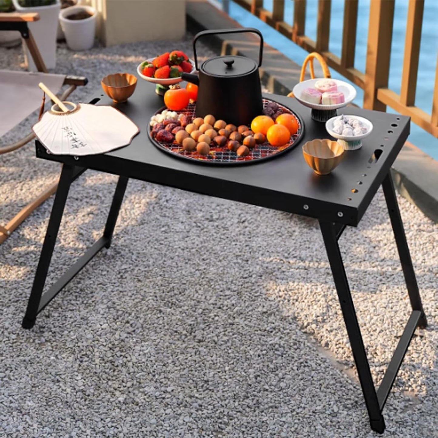 Foldable Fire Pit Grill Table Set,Portable Multifunctional Wood-Burning Firepit for BBQ Grilling, Bonfire Nights & Tea Brewing | Outdoor Heating Stove for Patio, Garden, Camping & Backyard Decor