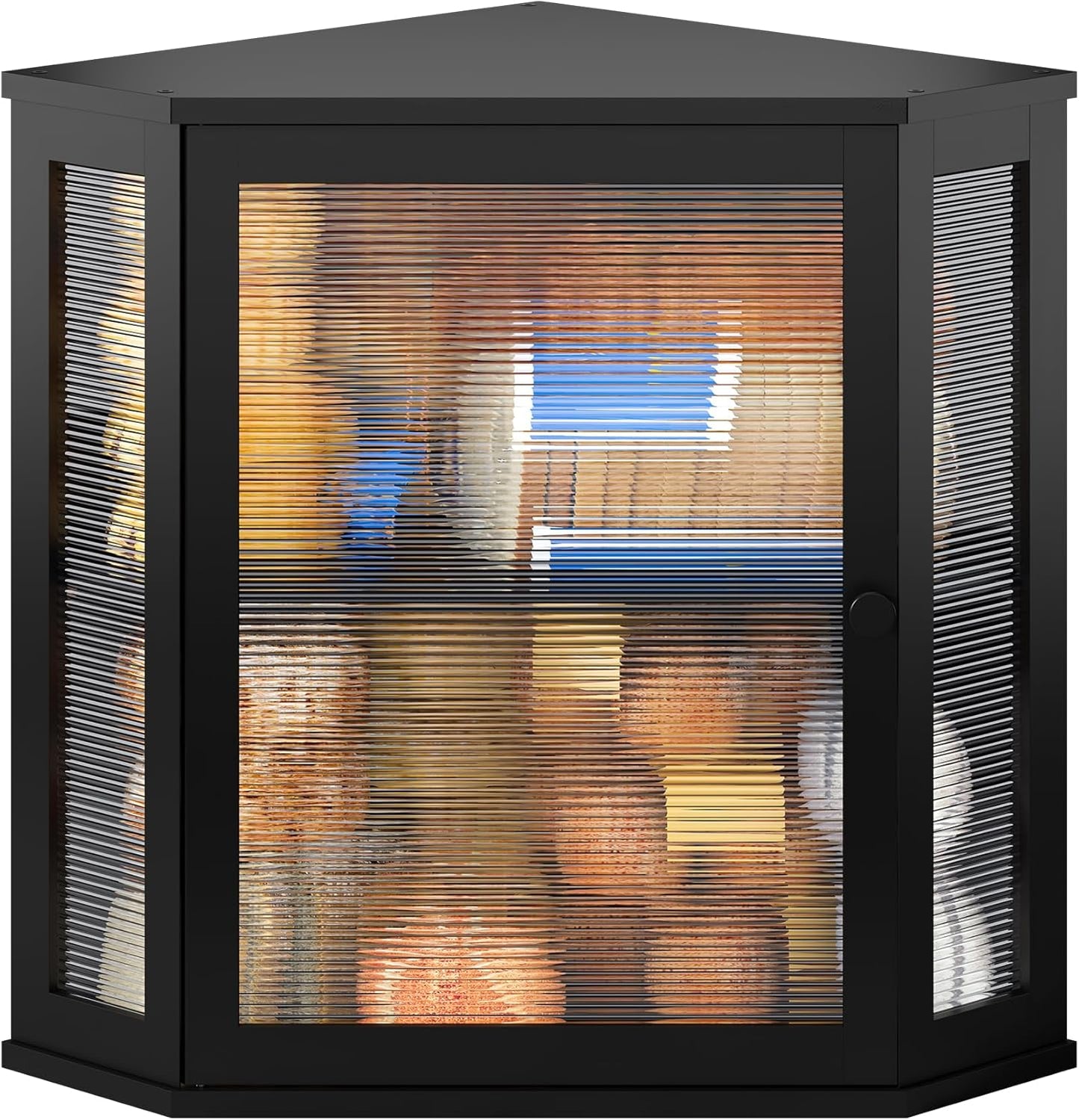 BMOSU Corner Bread Box for Kitchen Countertop Double Layer Bamboo Wooden Bread box Large Capacity Bread Storage Bin(Black, Extra Large)