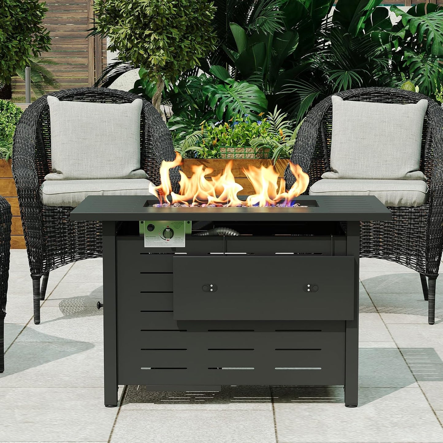 40 Inch Propane Fire Pit 50,000 BTU Outdoor Gas Fire Table with Water Resistance Cover Rectangular Steel Firepit Table with Lid and Lava Rock for Outdoor, Patio, Backyard