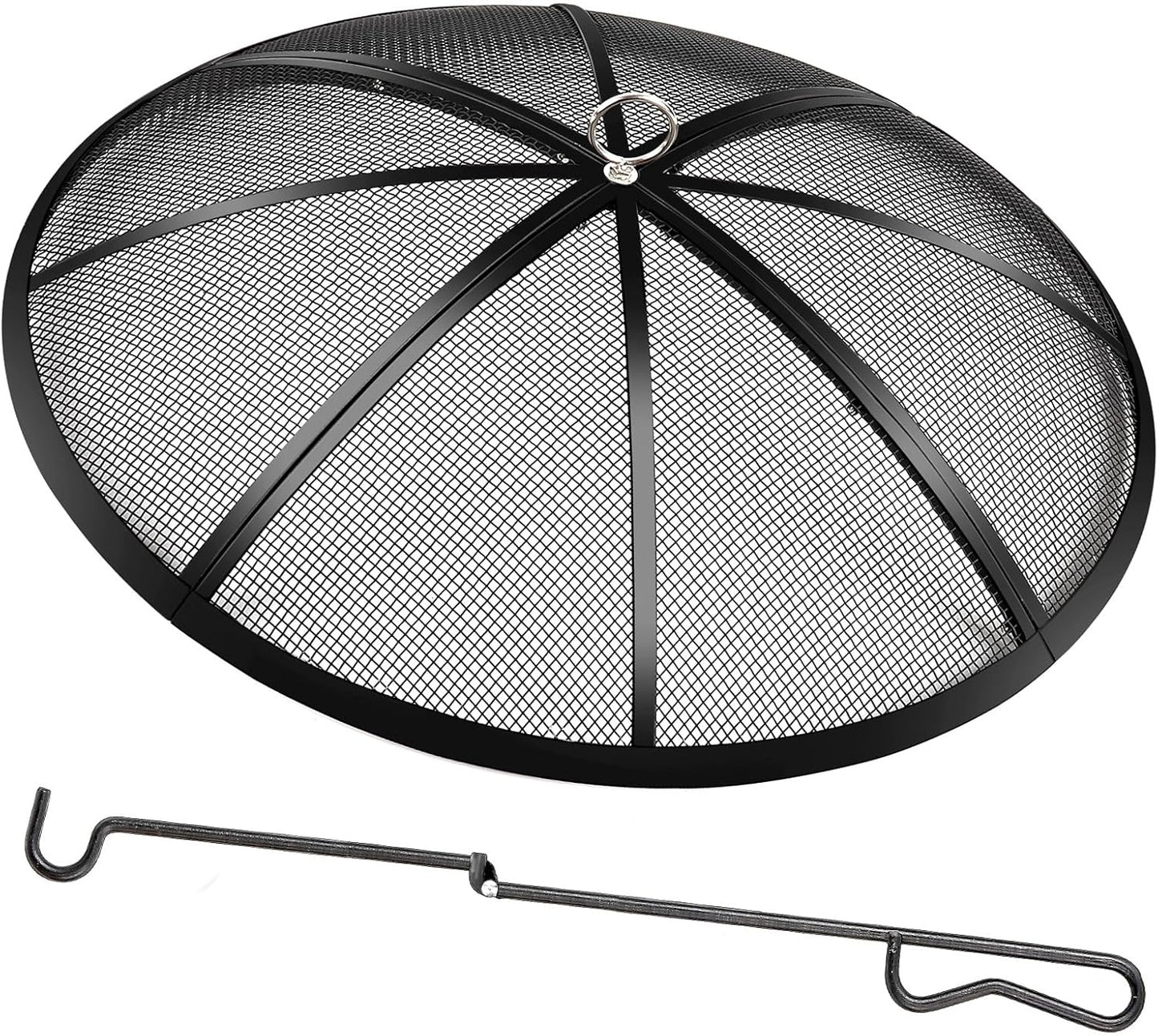 Fire Pit Spark Screen, 40 Inch Diameter Fire Pit Screen with Handle & Poker,Heavy Duty Metal Mesh Fire Pit Screen,Fire Pit Lid for Outdoor\/Beach\/RV Camping\/Backyard