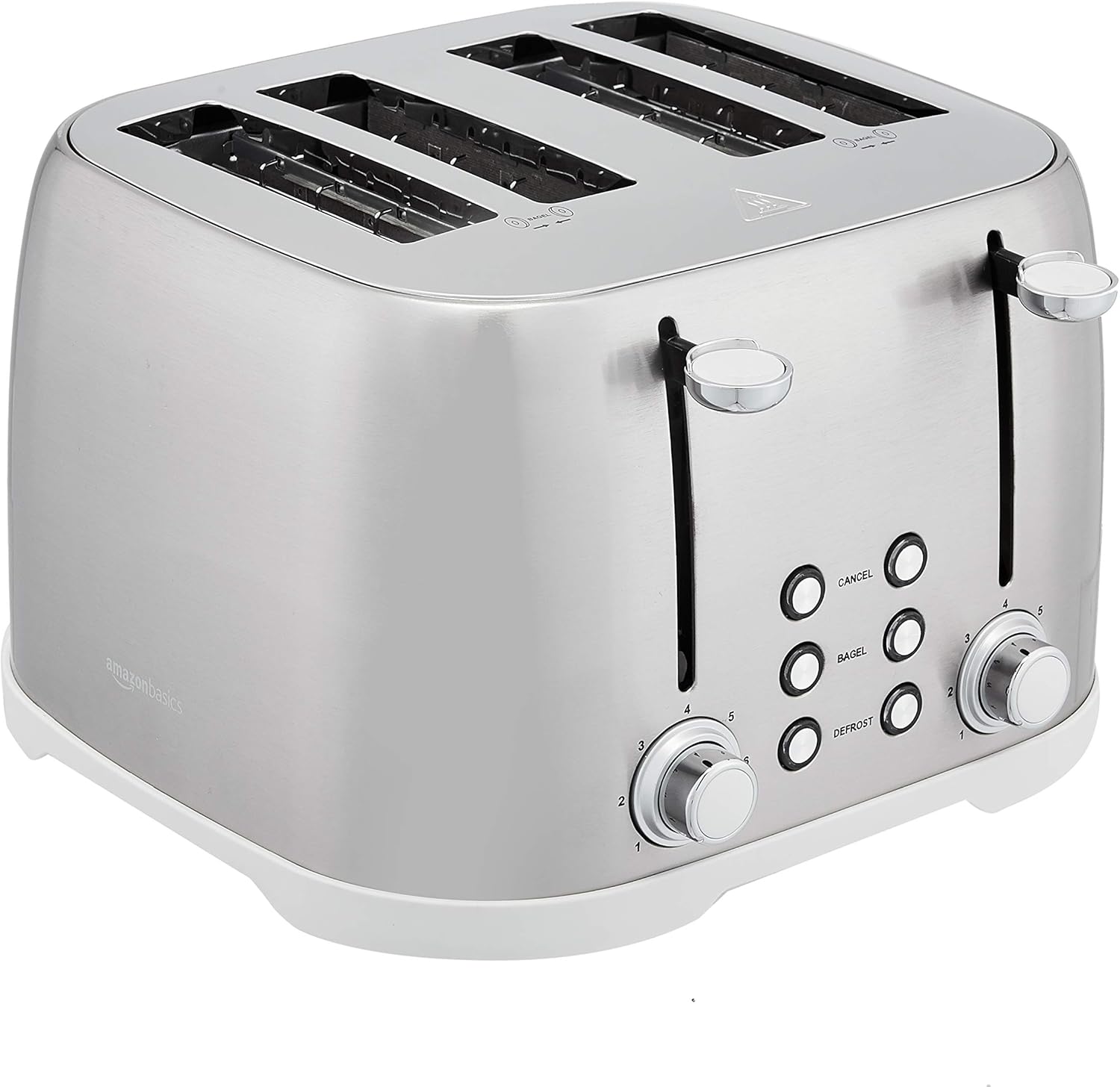 Amazon Basics 4 Slice Toaster with 6 Browning Settings, Removable Easy-to-Clean Crumb Tray, Cancel Button, 1600W, Brushed Silver