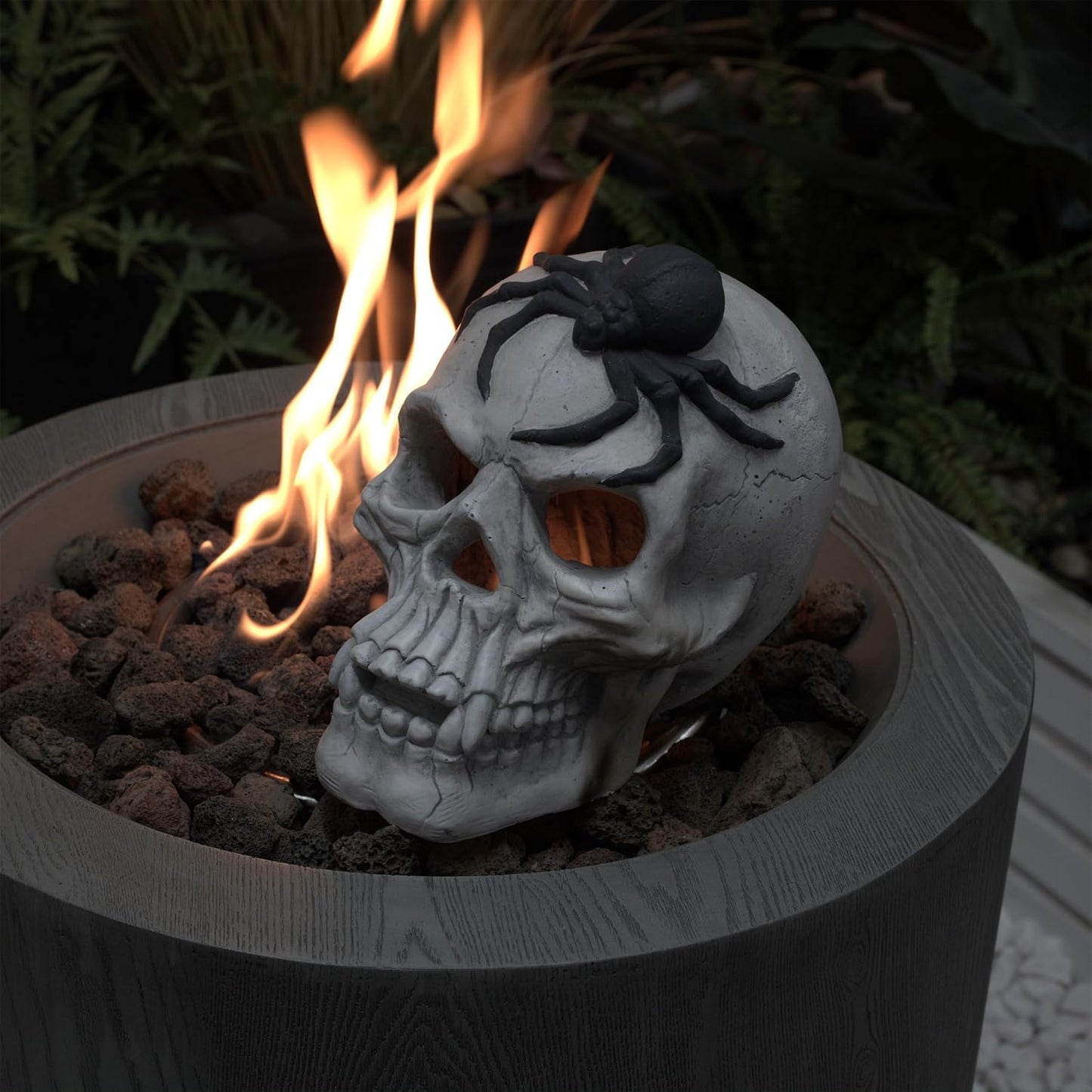 Demon Skull Fire Log - High-Temperature Resistant Magnesium Oxide Decorative Log for Outdoor Fire Pit, Fireplace, Halloween & Holiday Decor (Black White)