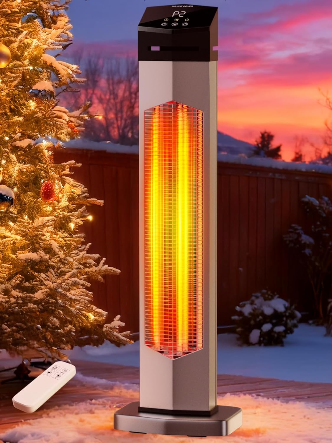 Uthfy 37 Inch Outdoor Electric Patio Heater, 1500W Infrared Heater with Remote, 12H Timer, IP65 Waterproof, Portable Tower Heaters for Home, Garage, Porch, Shop, Backyard, Indoor and Outdoor Use