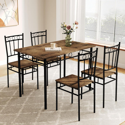 AMICLIBER Dining Table Set for 4, 5-Piece Kitchen Table and Chairs, Rectangular Dining Room Table Set with 4 Chairs, Space-Saving Kitchen Table Set for Small Space,Dinette,Apartment,Retro Brown