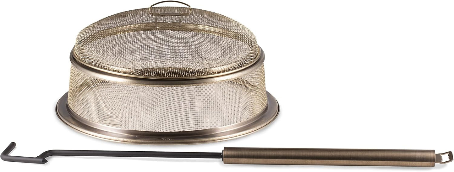 TIKI Patio & Celebration Fire Pit Screen & Poker Set \u2013 Outdoor Fire Pit Spark Protector & Ember Guard \u2013 Fire Poker Tool for Safe & Controlled Fires \u2013 Durable Metal Fire Pit Accessories in Gold & Black