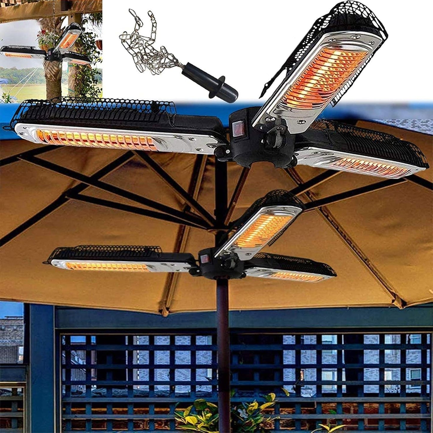 Outdoor Patio Parasol Heater,1500W Electric Infrared Radiant Heaters with 3 Folding Heating Panels for Garden Balcony Restaurant,Black