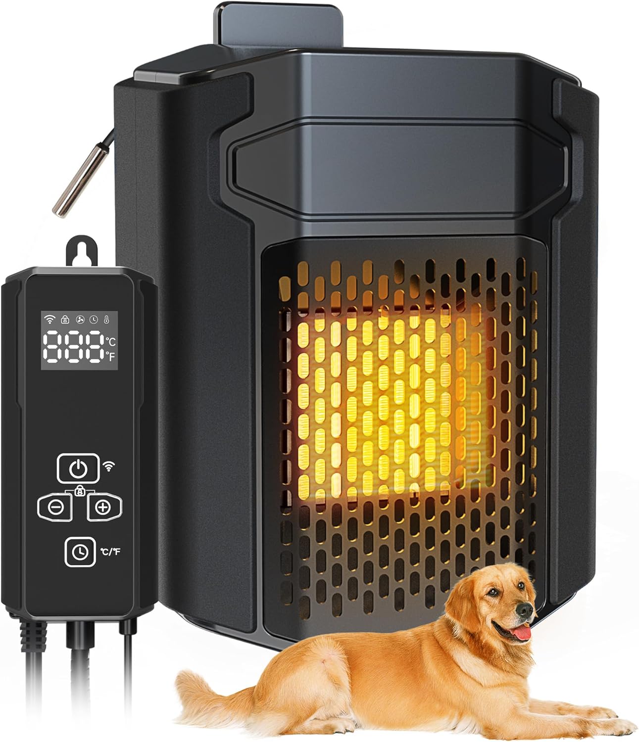 Kiroto Outdoor Dog House Heater With Thermosta - 500 Watt WiFi-Controlled with for Outside Dog House Outdoor with 2.03FT External Temperature Probe Pet Heater For Doghouse