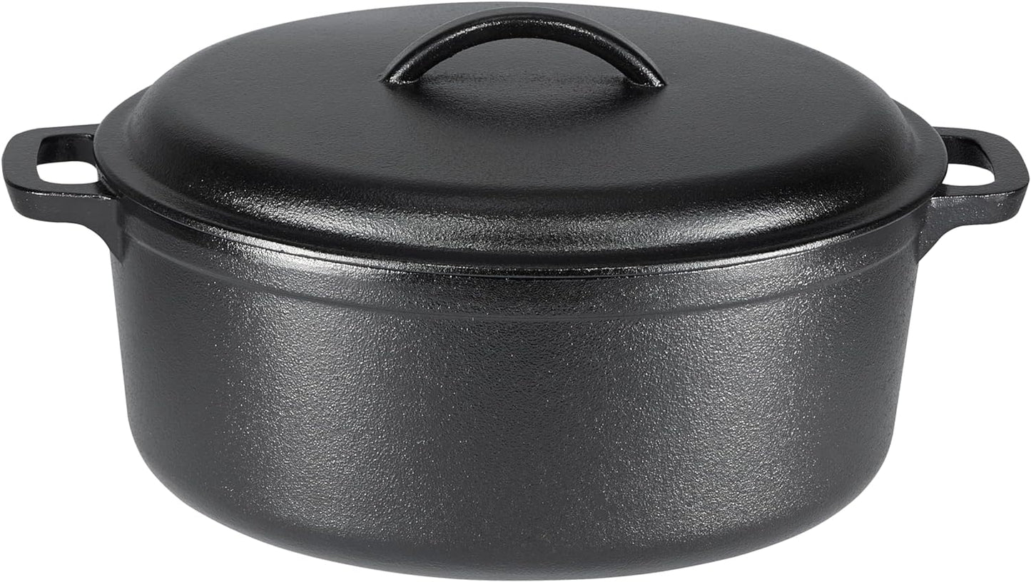 Amazon Basics Round Pre-Seasoned Cast Iron Dutch Oven Pot with Lid and Dual Handles, Heavy-Duty & Large, 7-Quart, Black