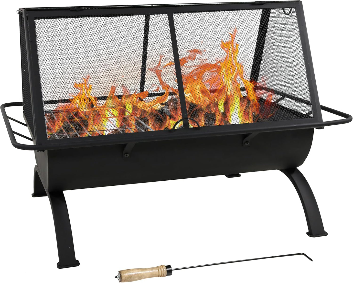 Sunnydaze 36-Inch Northland Steel Outdoor Fire Pit with Grill - Outdoor Fireplace with Cooking Grate, Spark Screen, Cover, and Poker