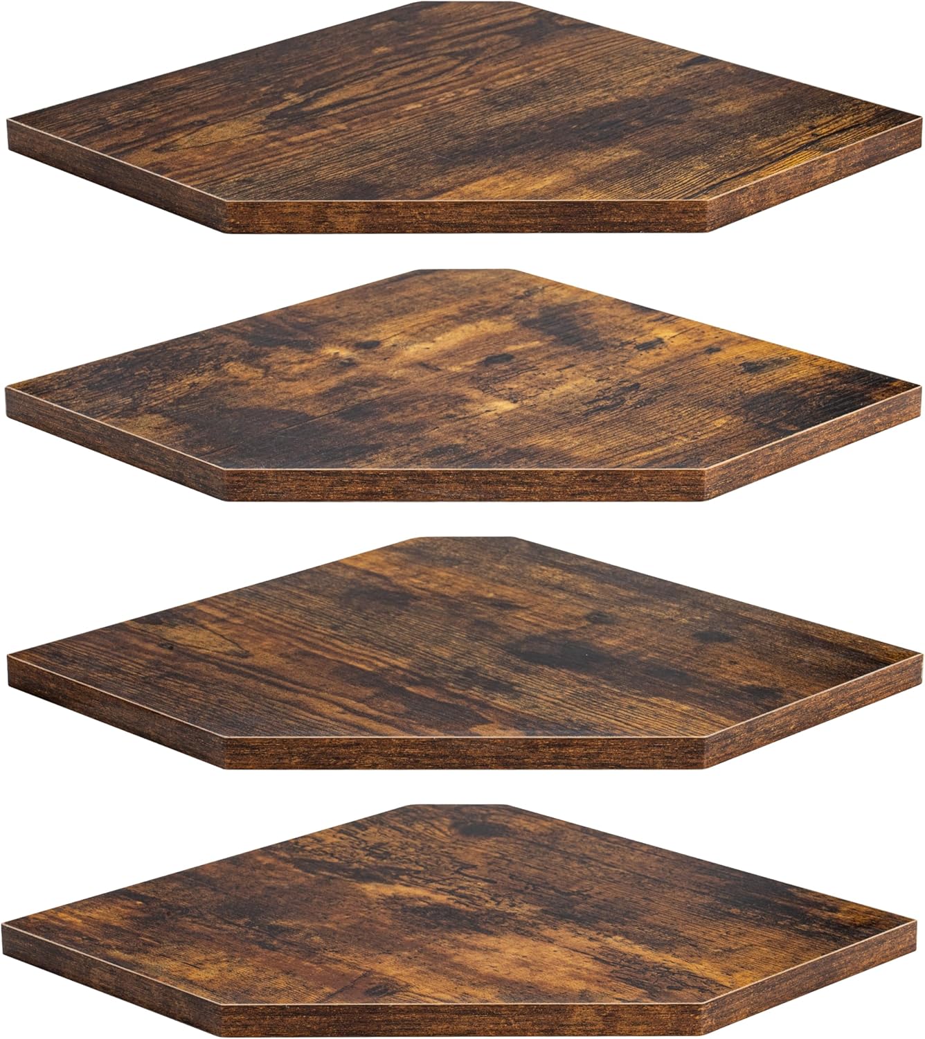 Corner Shelf Wall Mount, Floating Corner Shelves, Set of 4 Corner Wall Shelf Organizer, Rustic Wood Wall Storage Display Shelves for Living Room Bedroom Bathroom Kitchen, Rustic Brown
