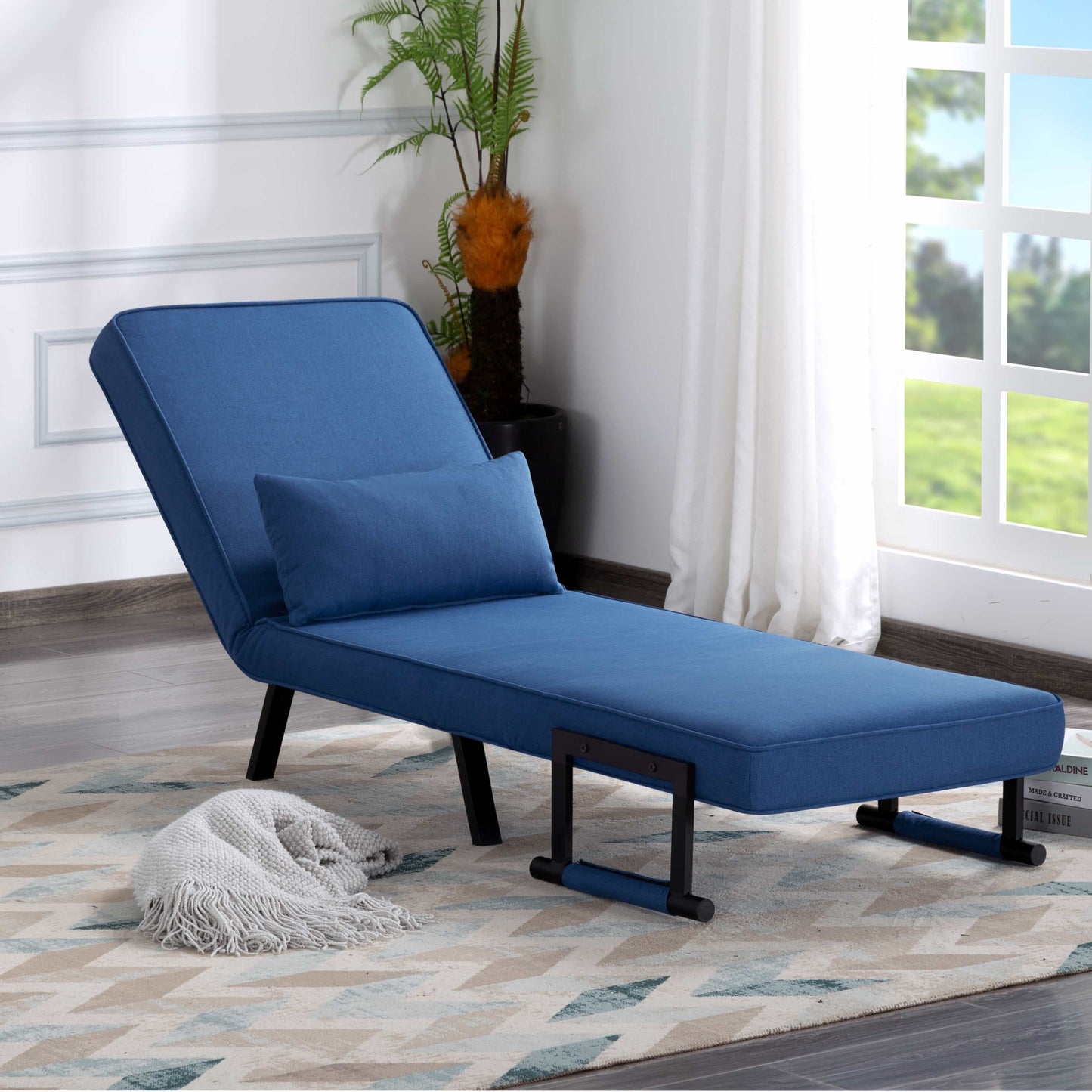 BSHTI 26" 4-in-1 Convertible Sofa Bed,with a 5-Position Adjustable Backrest,Metal Frame Featuring a Black Powder-Coated Finish,Polyester Upholstery,Blue