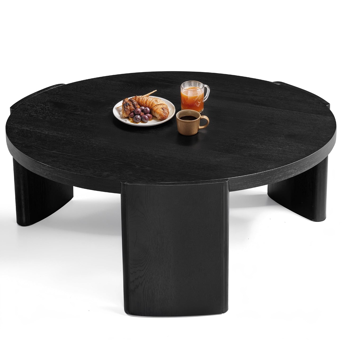 CHUN YI 40" Round Coffee Table for Living Room, Black Wood Grain Finish, Modern Wood Center Table