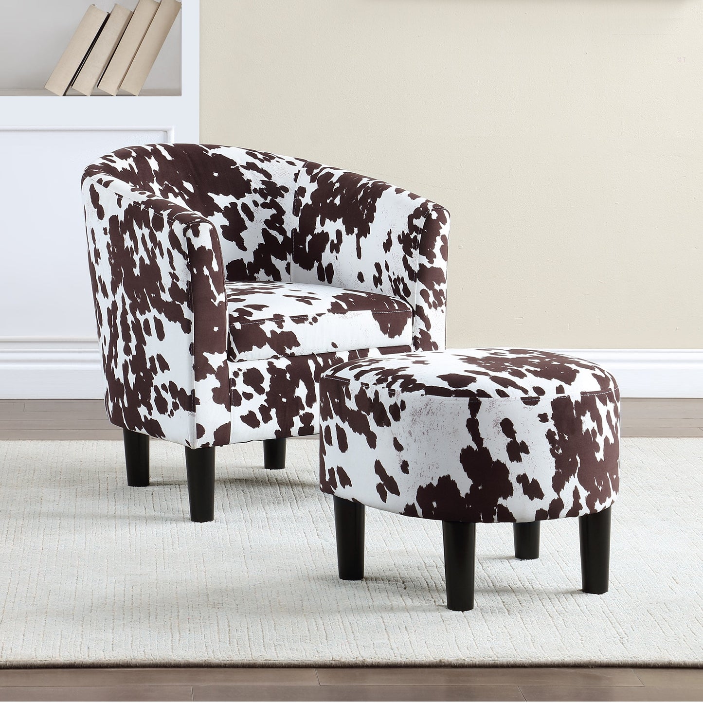 Convenience Concepts Take a Seat Churchill Accent Chair with Ottoman, Brown Cow Print