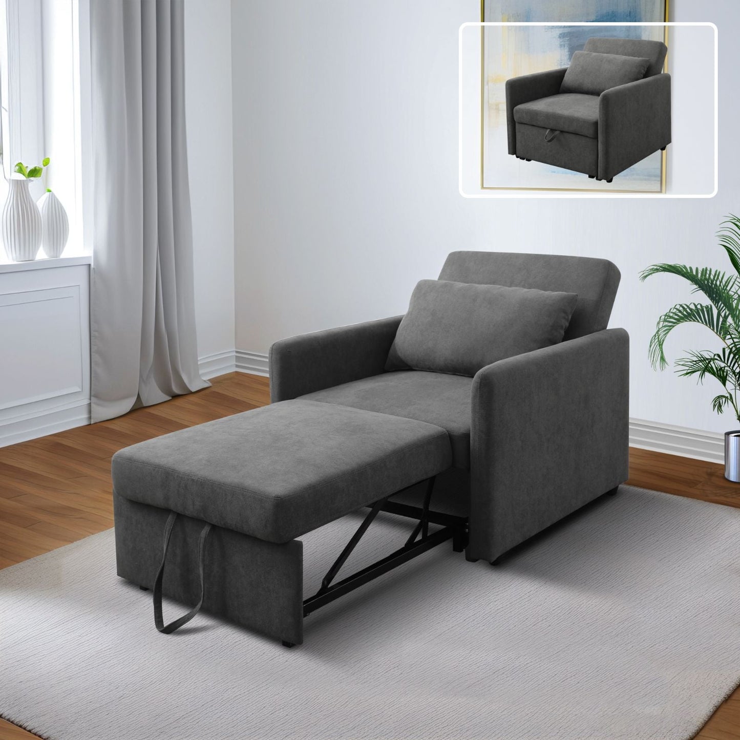 Convertible Sofa Bed, Sleeper Sofa Chair 3 in 1 Pull Out Couch Beds for Living Room Apartment Office, Grey