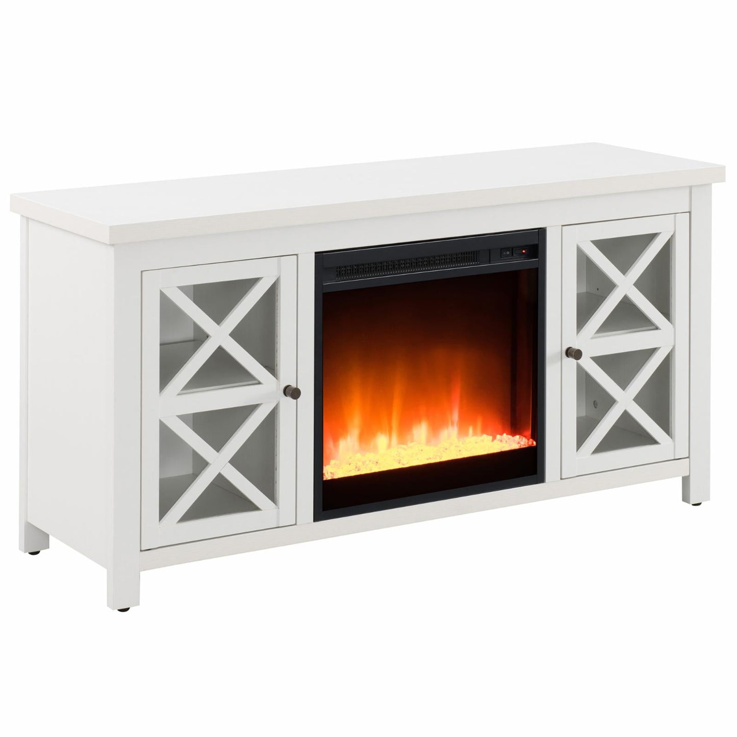 Evelyn&Zoe Colton Rectangular TV Stand with Crystal Fireplace for TV's up to 55", White