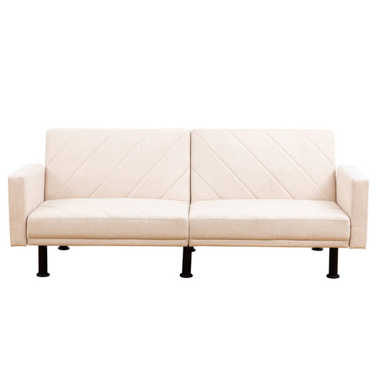 Futon Sofa Bed with Adjustable Backrest, 77” Convertible Sleeper Sofas Couches Modern Linen Loveseat for Living Room, Beige