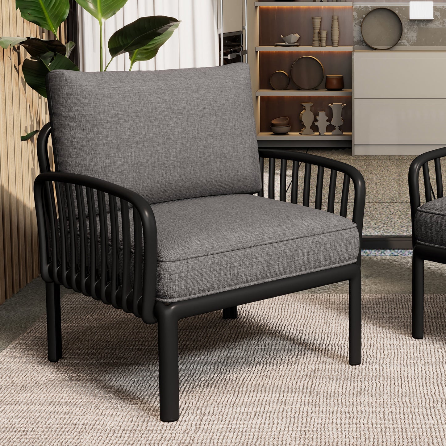 Orion Modern Outdoor Patio Club Chair with Cushions, Black+Dark Gray