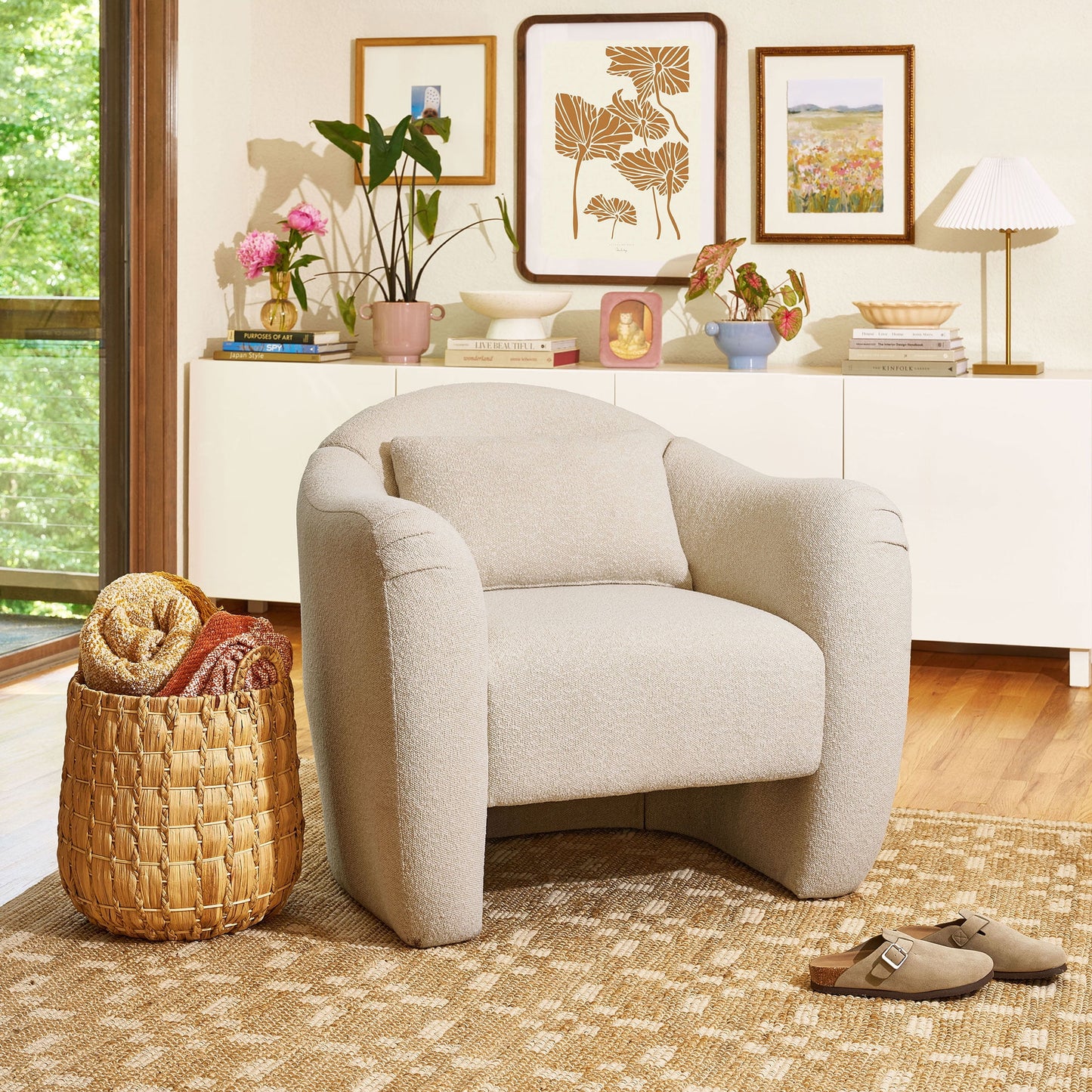 Beautiful Barrymore Teddy Accent Chair by Drew Barrymore, Cream Tweed