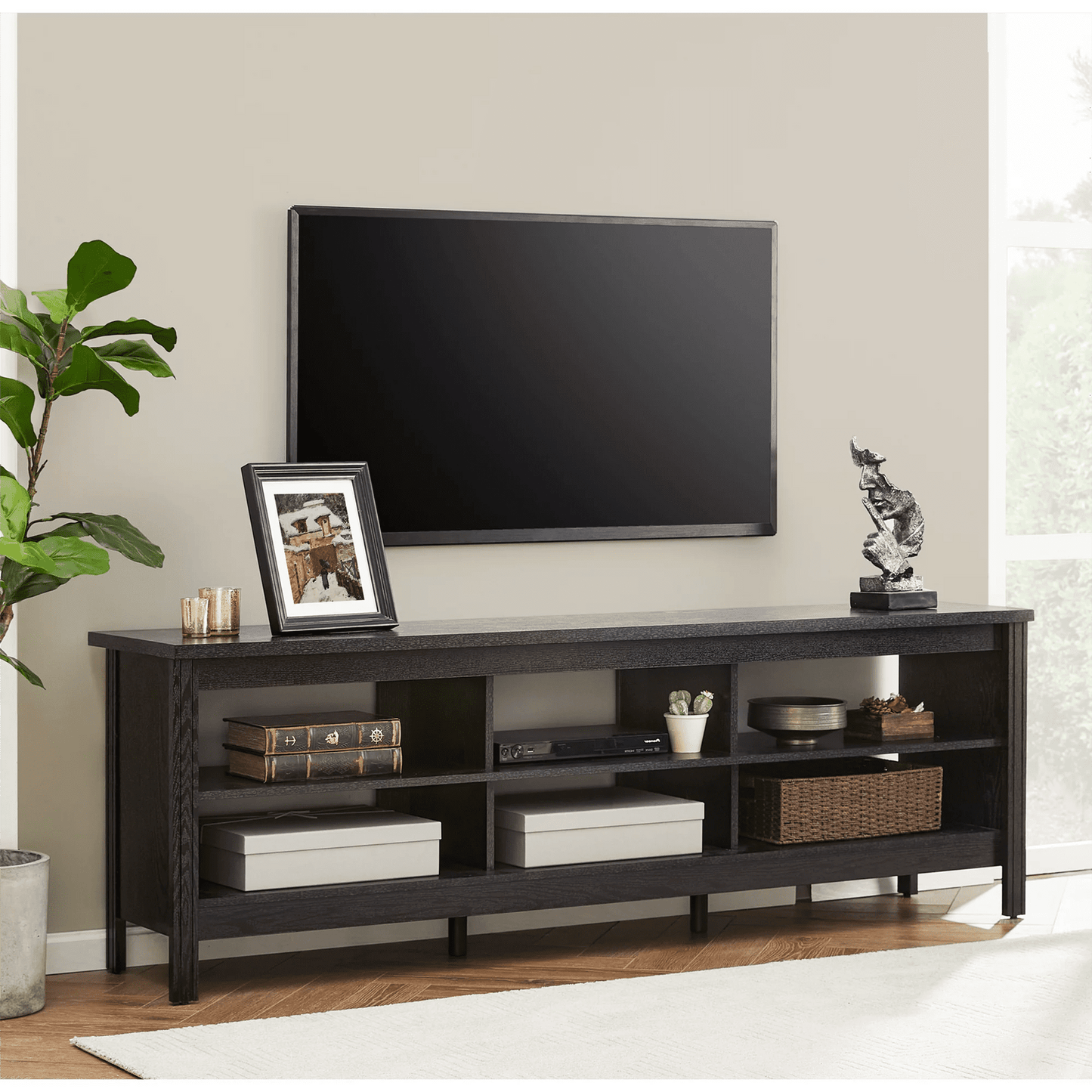 WAMPAT Farmhouse TV Stand for TVs Up to 75 Inch, Living Room Entertainment Center with 6 Storages, Espresso
