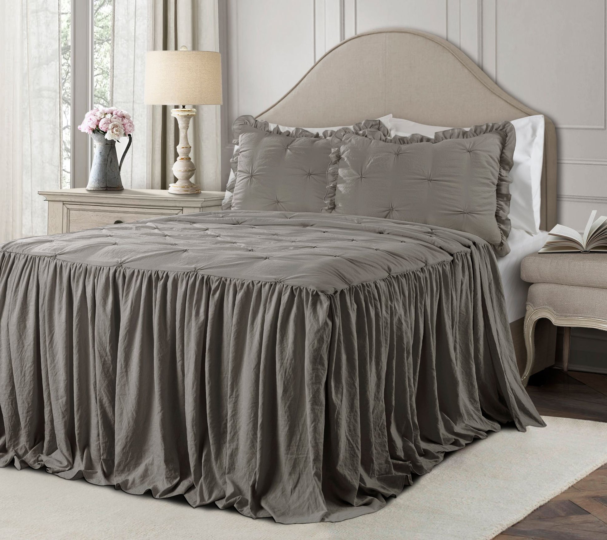 Ravello Pintuck Ruffle Skirt 3-Piece King Bedspread By Lush Decor