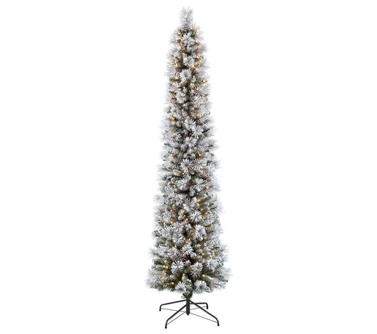 Puleo 7.5' Pre-Lit Flocked Portland Pine PencilChristmas Tree