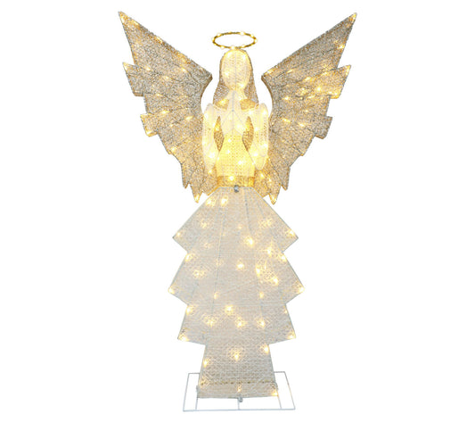 Puleo 60" Outdoor Lighted Angel w/140 Lights, Gold/White