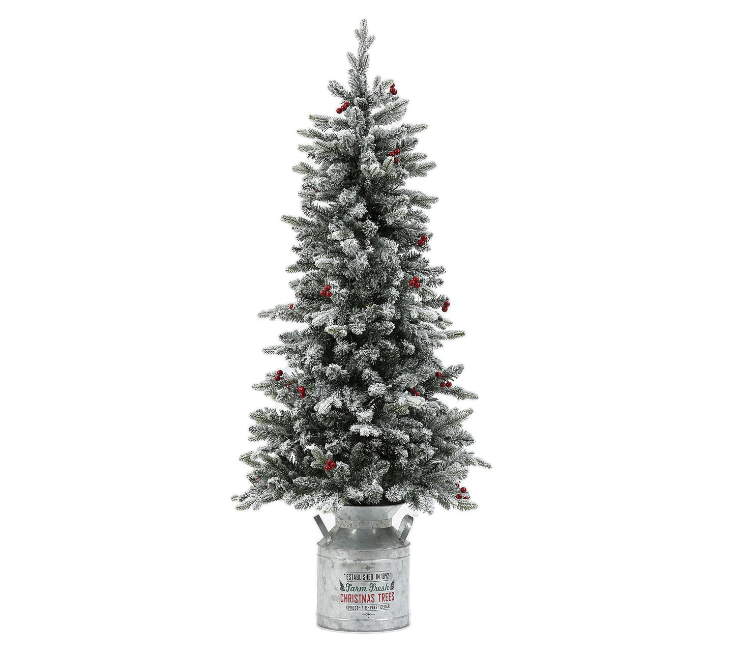 LuxenHome 5ft Pre-Lit Flocked Artificial Tree w ith Metal Pot
